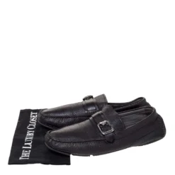 Versace Black Leather Buckle Detail Slip On Loafers Size 43 For Men -Versace Official Website luxury men versace used shoes p310156 008