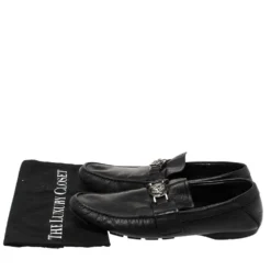 Versace Black Leather Medusa Detail Slip On Loafers Size 43 For Men -Versace Official Website luxury men versace used shoes p310595 008