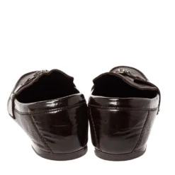 Versace Dark Brown Leather And Patent Trim Medusa Detail Slip On Loafers Size 43 For Men -Versace Official Website luxury men versace used shoes p310607 012