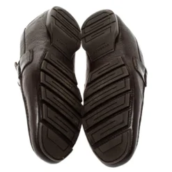 Versace Dark Brown Leather And Patent Trim Medusa Detail Slip On Loafers Size 43 For Men -Versace Official Website luxury men versace used shoes p310607 016