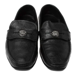 Versace Black Leather Medusa Detail Slip On Loafers Size 42 For Men -Versace Official Website luxury men versace used shoes p310619 006