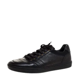 Versace Black Perforated Leather Low Top Sneakers Size 42 For Men