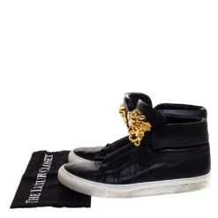 Versace Black Leather Palazzo Medusa High Top Sneakers Size 40 For Men -Versace Official Website luxury men versace used shoes p316262 001