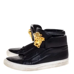 Versace Black Leather Palazzo Medusa High Top Sneakers Size 40 For Men -Versace Official Website luxury men versace used shoes p316262 008