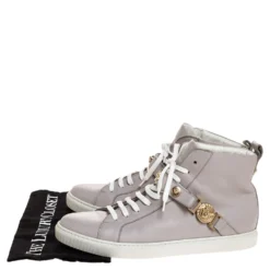 Versace Lilac Leather Medusa Embellished High Top Lace Up Sneakers Size 40 For Men -Versace Official Website luxury men versace used shoes p316377 002