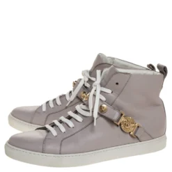 Versace Lilac Leather Medusa Embellished High Top Lace Up Sneakers Size 40 For Men -Versace Official Website luxury men versace used shoes p316377 003