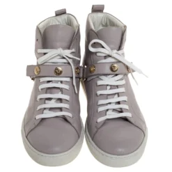 Versace Lilac Leather Medusa Embellished High Top Lace Up Sneakers Size 40 For Men -Versace Official Website luxury men versace used shoes p316377 006