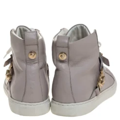 Versace Lilac Leather Medusa Embellished High Top Lace Up Sneakers Size 40 For Men -Versace Official Website luxury men versace used shoes p316377 007