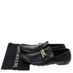 Versace Black Leather Meander Pattern Medusa Loafers Size 43 For Men -Versace Official Website luxury men versace used shoes p316756 001