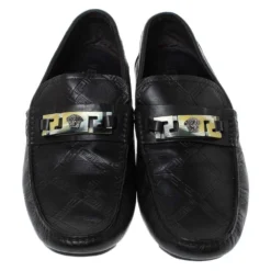 Versace Black Leather Meander Pattern Medusa Loafers Size 43 For Men -Versace Official Website luxury men versace used shoes p316756 006