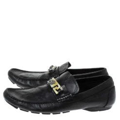 Versace Black Leather Meander Pattern Medusa Loafers Size 43 For Men -Versace Official Website luxury men versace used shoes p316756 008