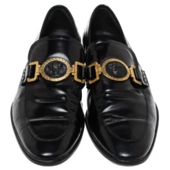Versace Black Leather Medusa Slip On Loafers Size 43 For Men -Versace Official Website luxury men versace used shoes p317626 002