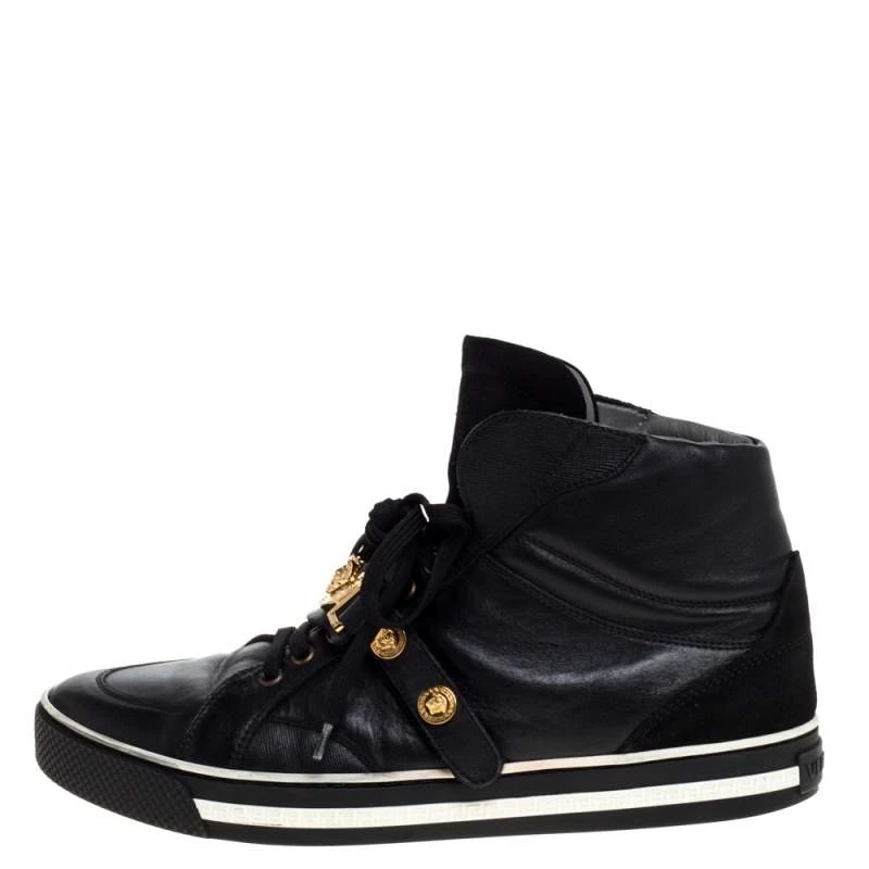 Versace Black Leather And Suede Medusa Strap High Top Sneakers Size 41 For Men 1 Versace Black Leather And Suede Medusa Strap High Top Sneakers Size 41 For Men