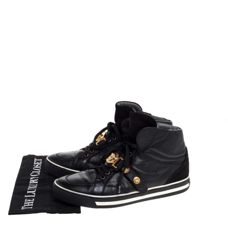 Versace Black Leather And Suede Medusa Strap High Top Sneakers Size 41 For Men 8 Versace Black Leather And Suede Medusa Strap High Top Sneakers Size 41 For Men - Image 8