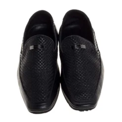Versace Black Woven Leather Slip On Loafers Size 40 For Men -Versace Official Website luxury men versace used shoes p320170 002