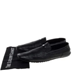 Versace Black Woven Leather Slip On Loafers Size 40 For Men -Versace Official Website luxury men versace used shoes p320170 006