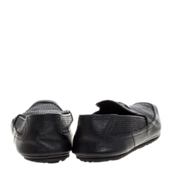 Versace Black Woven Leather Slip On Loafers Size 40 For Men -Versace Official Website luxury men versace used shoes p320170 1598546636 009