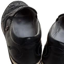 Versace Black Baroque Embroidered Leather Slip On Sneakers Size 41 For Men -Versace Official Website luxury men versace used shoes p322513 001