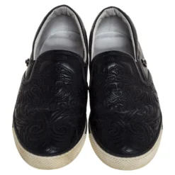 Versace Black Baroque Embroidered Leather Slip On Sneakers Size 41 For Men -Versace Official Website luxury men versace used shoes p322513 004