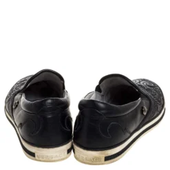 Versace Black Baroque Embroidered Leather Slip On Sneakers Size 41 For Men -Versace Official Website luxury men versace used shoes p322513 005
