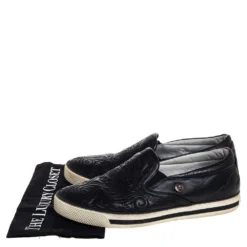Versace Black Baroque Embroidered Leather Slip On Sneakers Size 41 For Men -Versace Official Website luxury men versace used shoes p322513 008
