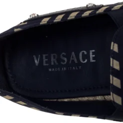 Versace Navy Blue Tribal Print Satin Espadrille Flats Size 42 For Men -Versace Official Website luxury men versace used shoes p322947 005