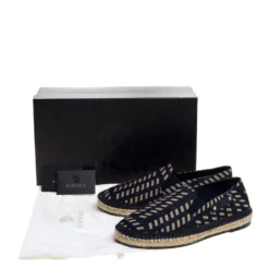 Versace Navy Blue Tribal Print Satin Espadrille Flats Size 42 For Men -Versace Official Website luxury men versace used shoes p322947 008