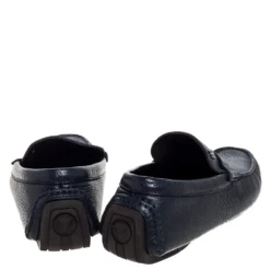 Versace Navy Blue Leather Slip On Loafers Size 40 For Men -Versace Official Website luxury men versace used shoes p325628 002