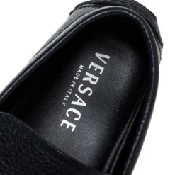 Versace Navy Blue Leather Slip On Loafers Size 40 For Men -Versace Official Website luxury men versace used shoes p325628 006