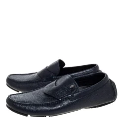 Versace Navy Blue Leather Slip On Loafers Size 40 For Men -Versace Official Website luxury men versace used shoes p325628 008