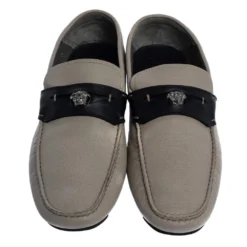Versace Beige Leather Medusa Detail Slip On Loafers Size 43 For Men -Versace Official Website luxury men versace used shoes p325788 004
