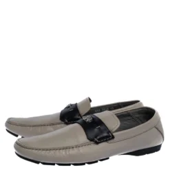 Versace Beige Leather Medusa Detail Slip On Loafers Size 43 For Men -Versace Official Website luxury men versace used shoes p325788 007