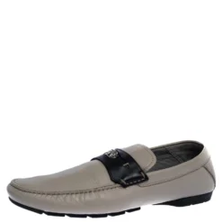 Versace Beige Leather Medusa Detail Slip On Loafers Size 43 For Men