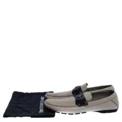 Versace Beige Leather Medusa Detail Slip On Loafers Size 43 For Men -Versace Official Website luxury men versace used shoes p325788 009