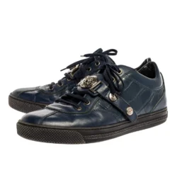 Versace Blue Leather And Croc Embossed Leather Medusa Low Top Sneakers Size 41 For Men -Versace Official Website luxury men versace used shoes p327016 004