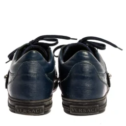 Versace Blue Leather And Croc Embossed Leather Medusa Low Top Sneakers Size 41 For Men -Versace Official Website luxury men versace used shoes p327016 005