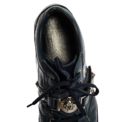 Versace Blue Leather And Croc Embossed Leather Medusa Low Top Sneakers Size 41 For Men -Versace Official Website luxury men versace used shoes p327016 006