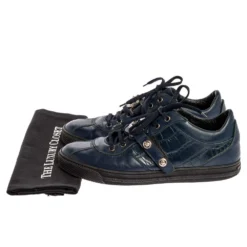 Versace Blue Leather And Croc Embossed Leather Medusa Low Top Sneakers Size 41 For Men -Versace Official Website luxury men versace used shoes p327016 009