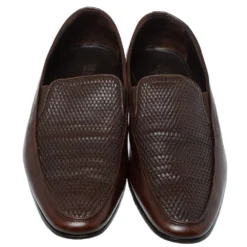 Versace Brown Woven Leather Slip On Loafers Size 46 For Men -Versace Official Website luxury men versace used shoes p336201 001