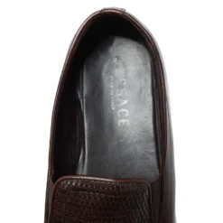Versace Brown Woven Leather Slip On Loafers Size 46 For Men -Versace Official Website luxury men versace used shoes p336201 006