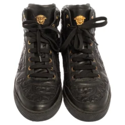 Versace Black Embroidered Leather Medusa High Top Sneakers Size 43 For Men 10 Versace Black Embroidered Leather Medusa High Top Sneakers Size 43 For Men -Versace Official Website luxury men versace used shoes p339963 003