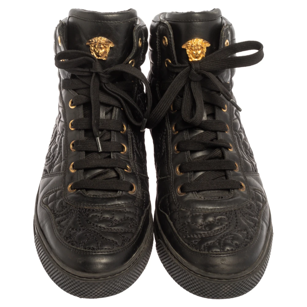 Versace Black Embroidered Leather Medusa High Top Sneakers Size 43 For Men 3 Versace Black Embroidered Leather Medusa High Top Sneakers Size 43 For Men - Image 3