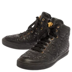 Versace Black Embroidered Leather Medusa High Top Sneakers Size 43 For Men 11 Versace Black Embroidered Leather Medusa High Top Sneakers Size 43 For Men -Versace Official Website luxury men versace used shoes p339963 004
