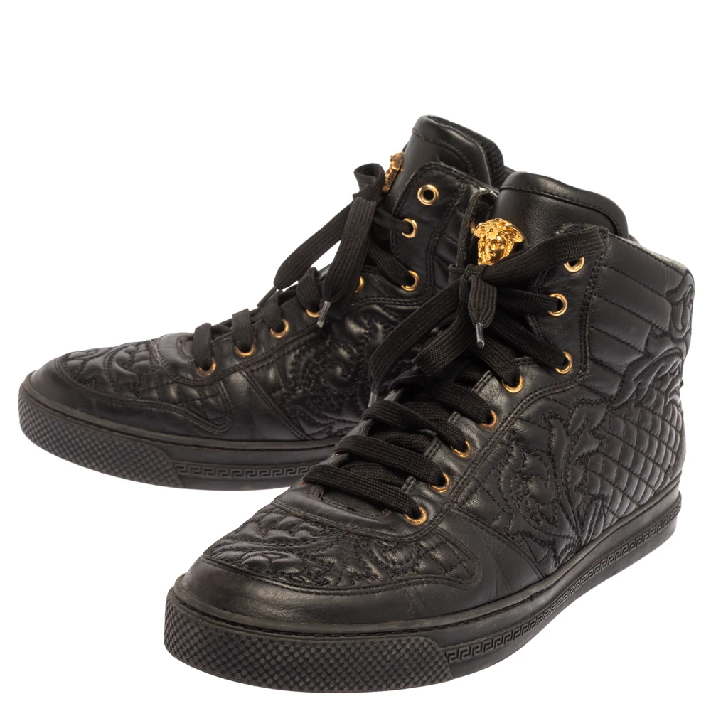 Versace Black Embroidered Leather Medusa High Top Sneakers Size 43 For Men 4 Versace Black Embroidered Leather Medusa High Top Sneakers Size 43 For Men - Image 4