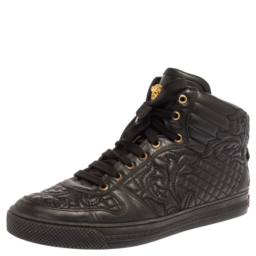 Versace Black Embroidered Leather Medusa High Top Sneakers Size 43 For Men 1 Versace Black Embroidered Leather Medusa High Top Sneakers Size 43 For Men