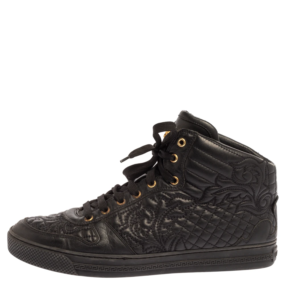 Versace Black Embroidered Leather Medusa High Top Sneakers Size 43 For Men 2 Versace Black Embroidered Leather Medusa High Top Sneakers Size 43 For Men - Image 2