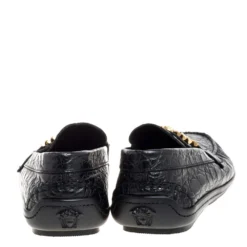 Versace Black Croc Embossed Leather Medusa Loafers Size 45 For Men -Versace Official Website luxury men versace used shoes p352228 003