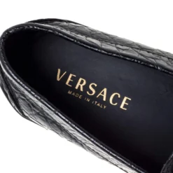 Versace Black Croc Embossed Leather Medusa Loafers Size 45 For Men -Versace Official Website luxury men versace used shoes p352228 005