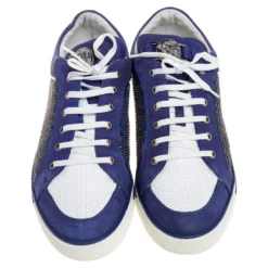 Versace Blue Suede Studded Medusa Low Top Sneakers Size 44.5 For Men -Versace Official Website luxury men versace used shoes p352319 002