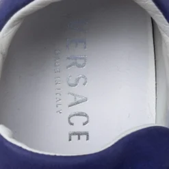 Versace Blue Suede Studded Medusa Low Top Sneakers Size 44.5 For Men -Versace Official Website luxury men versace used shoes p352319 005